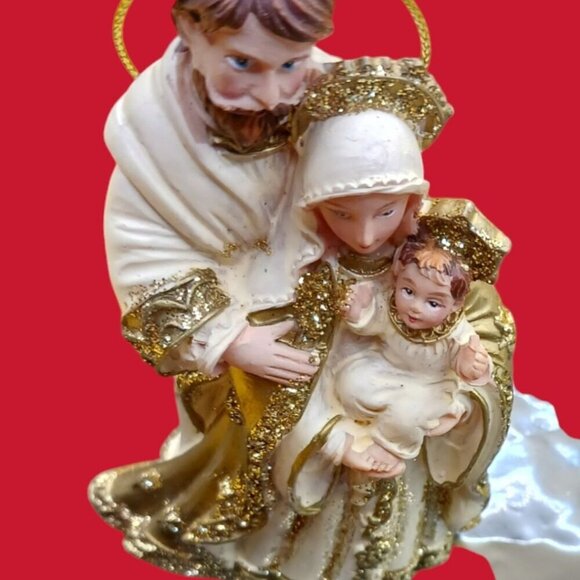 Holy Family Figurine Ornament In Gold & White - Picture 5 of 7